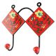 Red With Forest Green Leaf Flower Ceramic Tile Hook